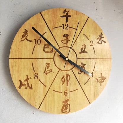 Solid Wood Mute Wall Clock – Chinese Log Wind Design