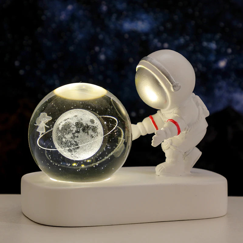 CosmoGlow - LED Crystal Planet Astronaut Carving USB Light