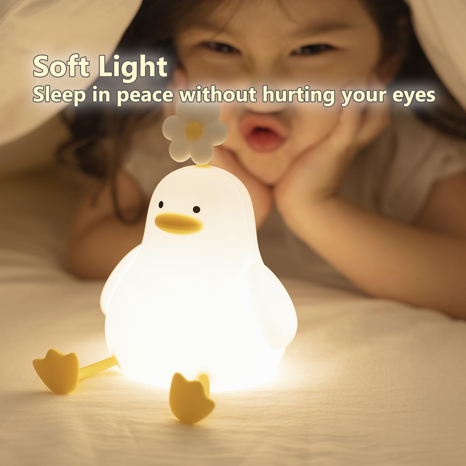 LumiQuack - Kawaii Flower Duck LED Night Light, USB Rechargeable, Soft Touch Control