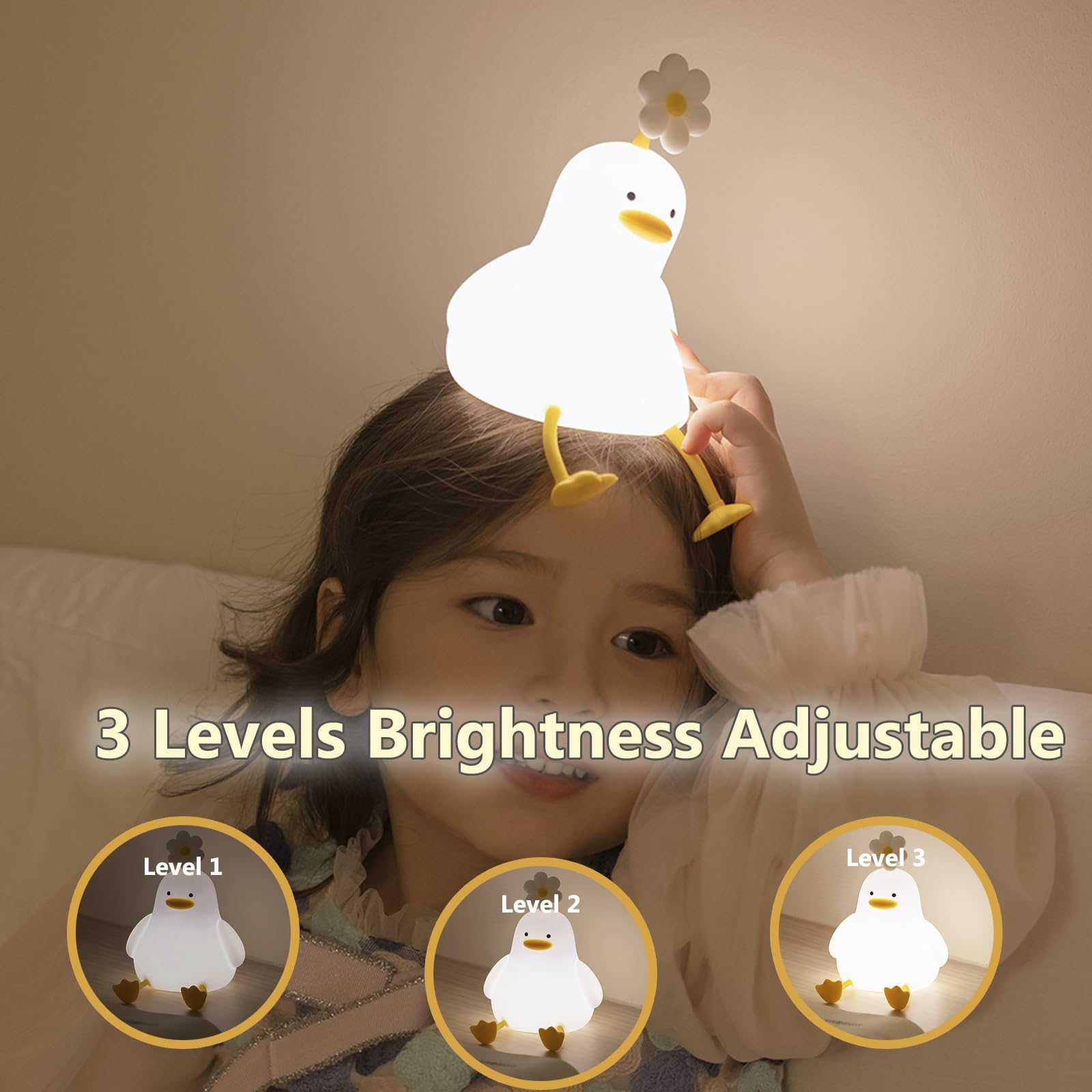 LumiQuack - Kawaii Flower Duck LED Night Light, USB Rechargeable, Soft Touch Control