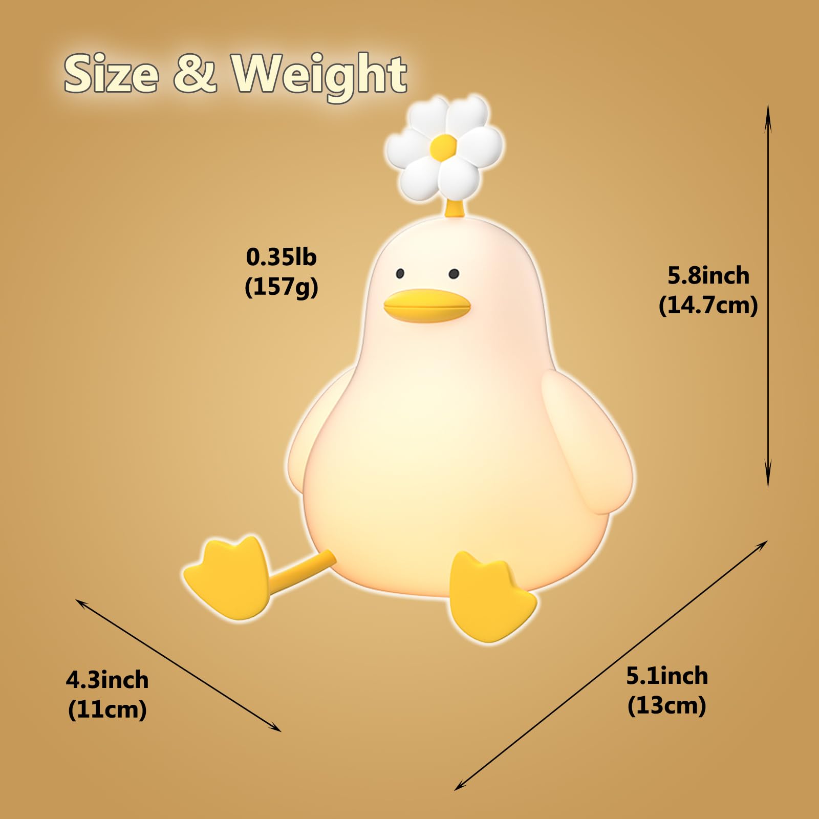 LumiQuack - Kawaii Flower Duck LED Night Light, USB Rechargeable, Soft Touch Control