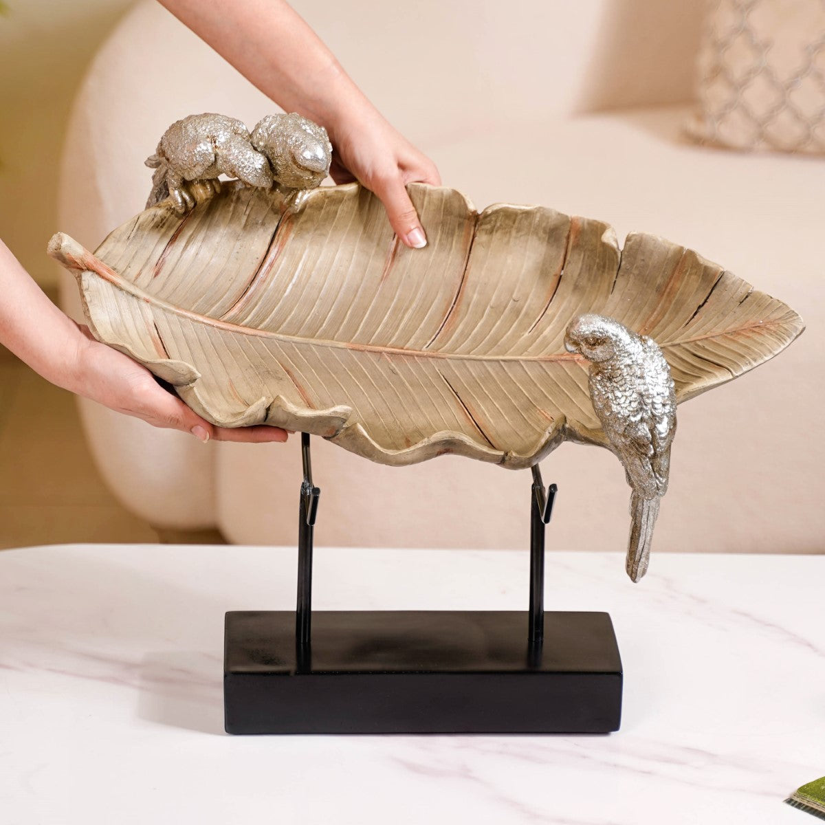 Verdant Perch - Large Decorative Parrot Tray with Stand